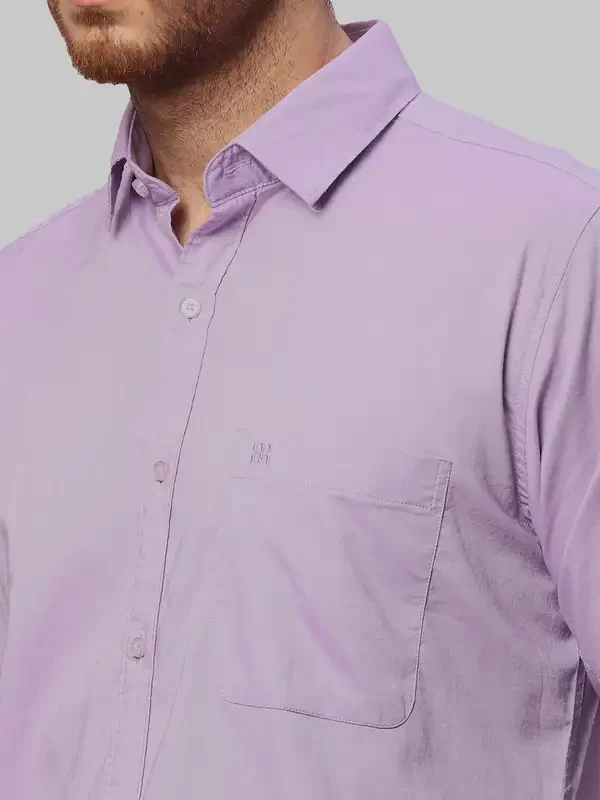 Men Violet Slim Fit Solid Cotton Shirts - Image 6
