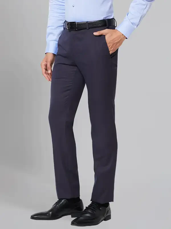 Men Violet Slim Fit Solid Polyester Blend Trouser - Image 3
