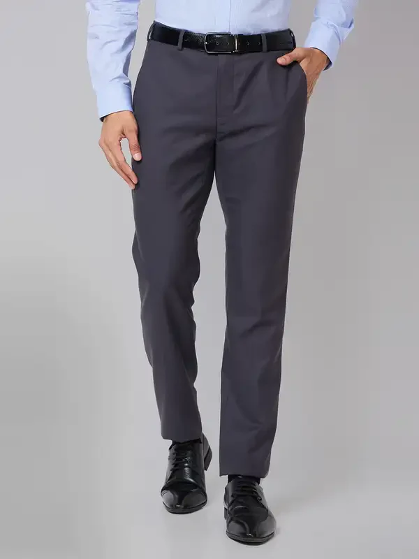 Men Violet Slim Fit Solid Polyester Blend Trouser