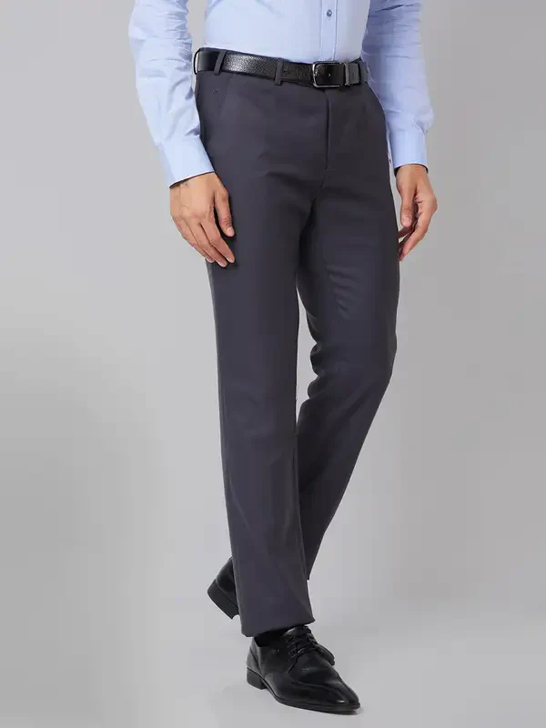 Men Violet Slim Fit Solid Polyester Blend Trouser - Image 2