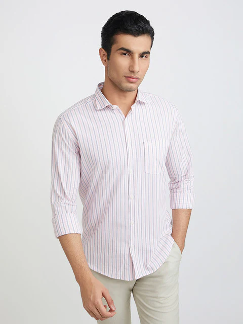 Men Violet Slim Fit Stripe Cotton Cut Away Collar Shirts