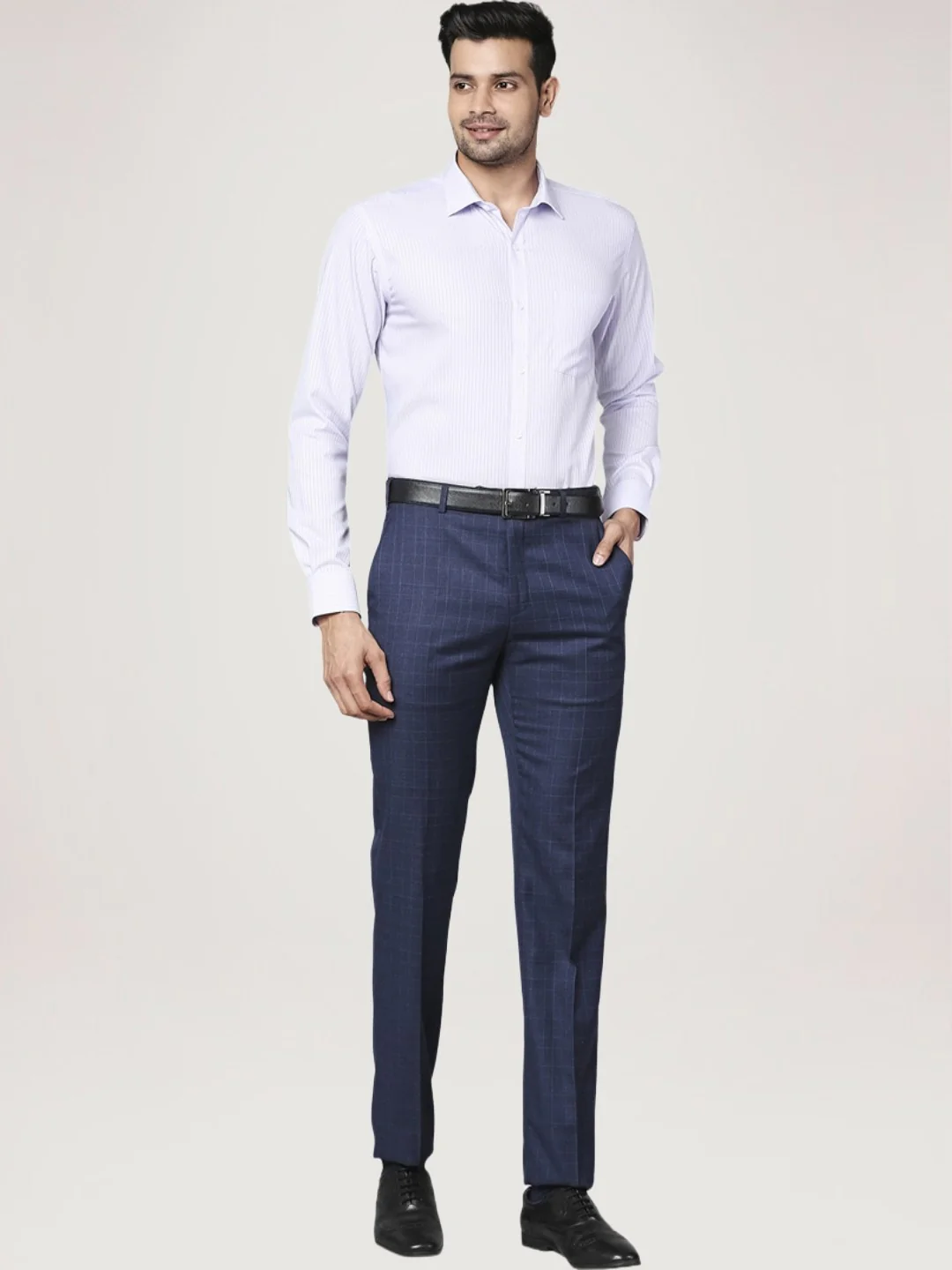Men Violet Slim Fit Stripe Cotton Cut Away Collar Shirts - Image 2