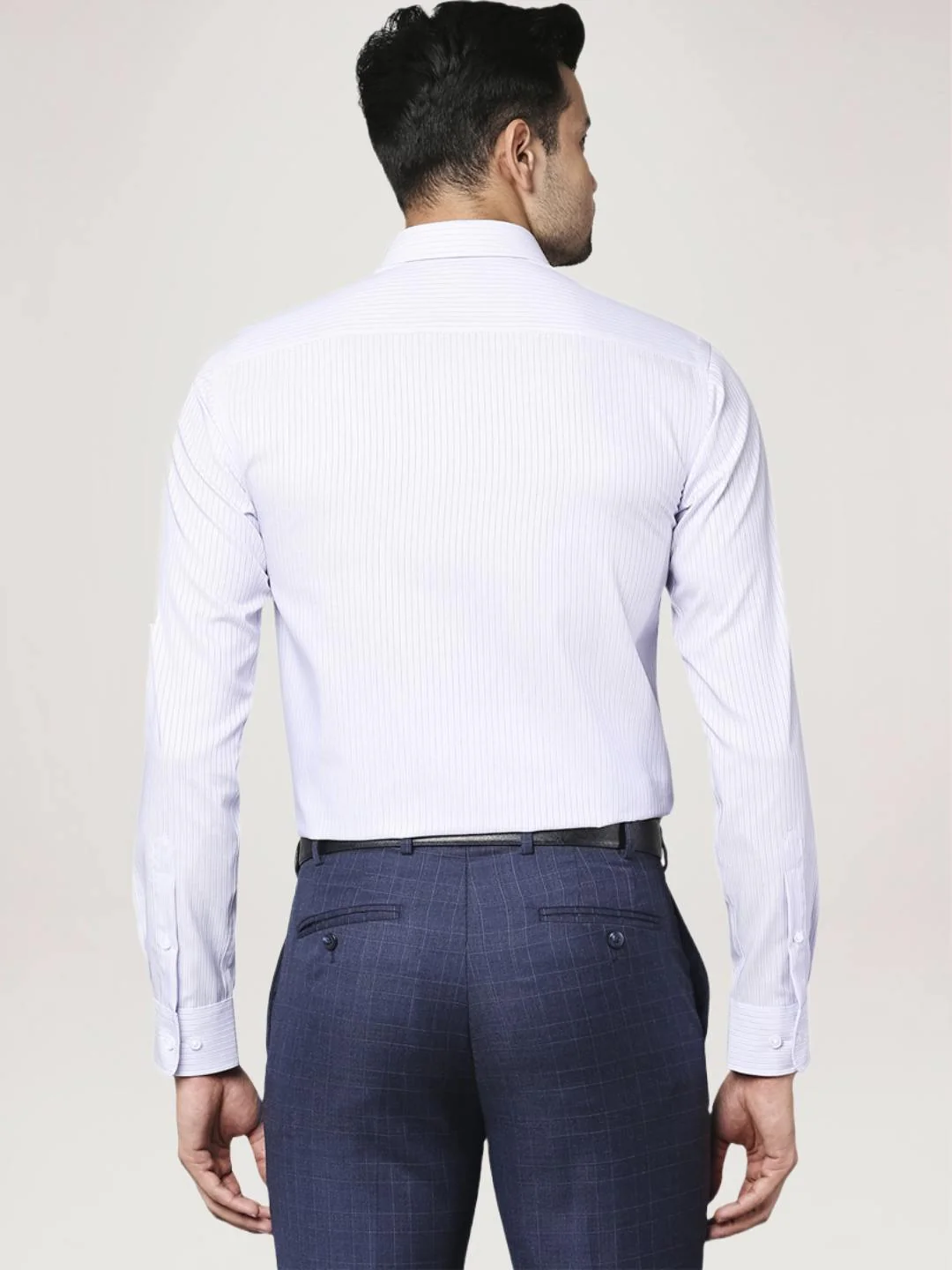 Men Violet Slim Fit Stripe Cotton Cut Away Collar Shirts - Image 3