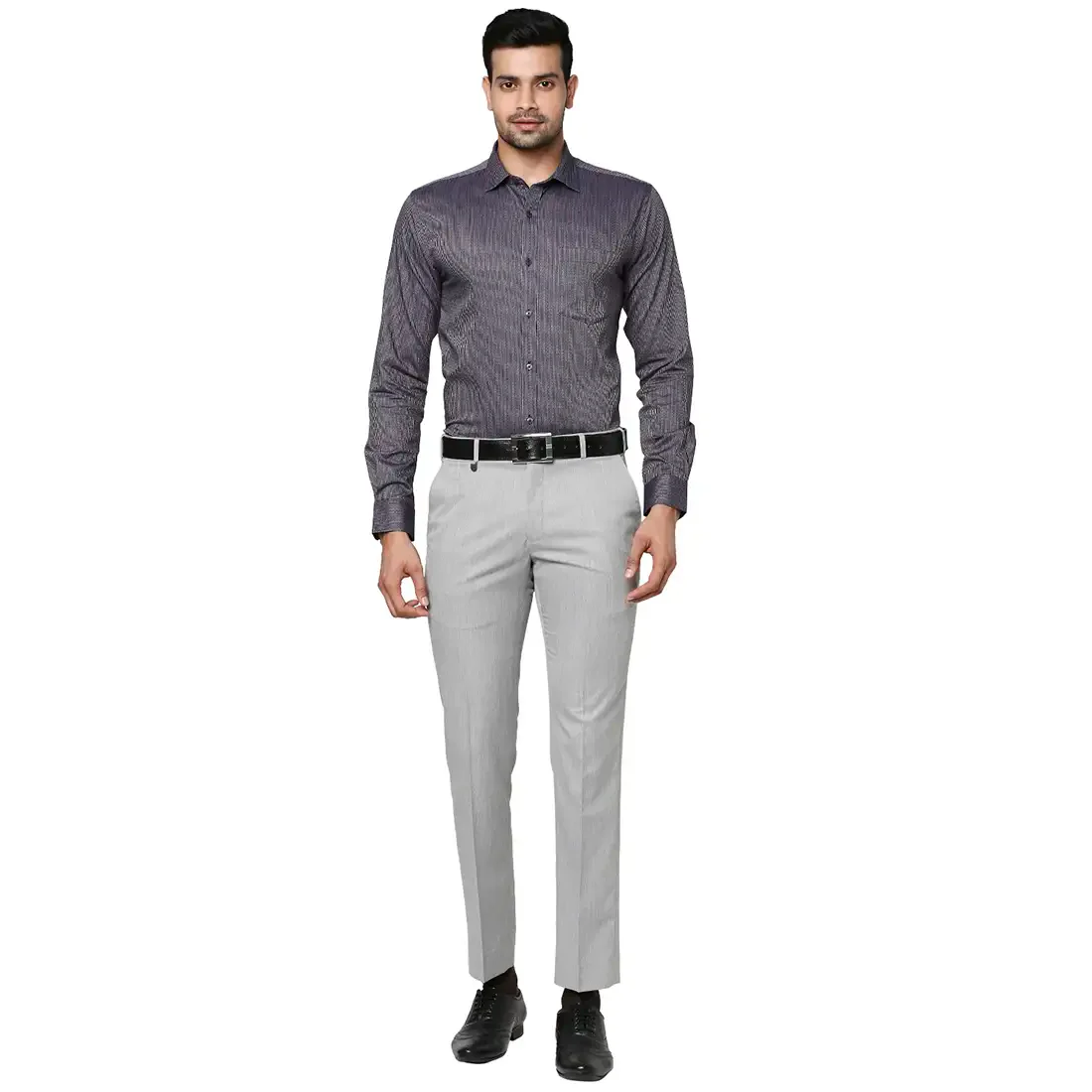 Men Violet Slim Fit Stripe Cotton Detach Collar Shirts - Image 5