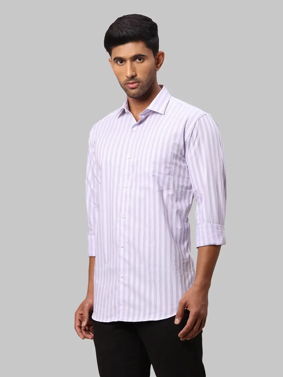 Men Violet Slim Fit Stripe Cotton Shirts - Image 3
