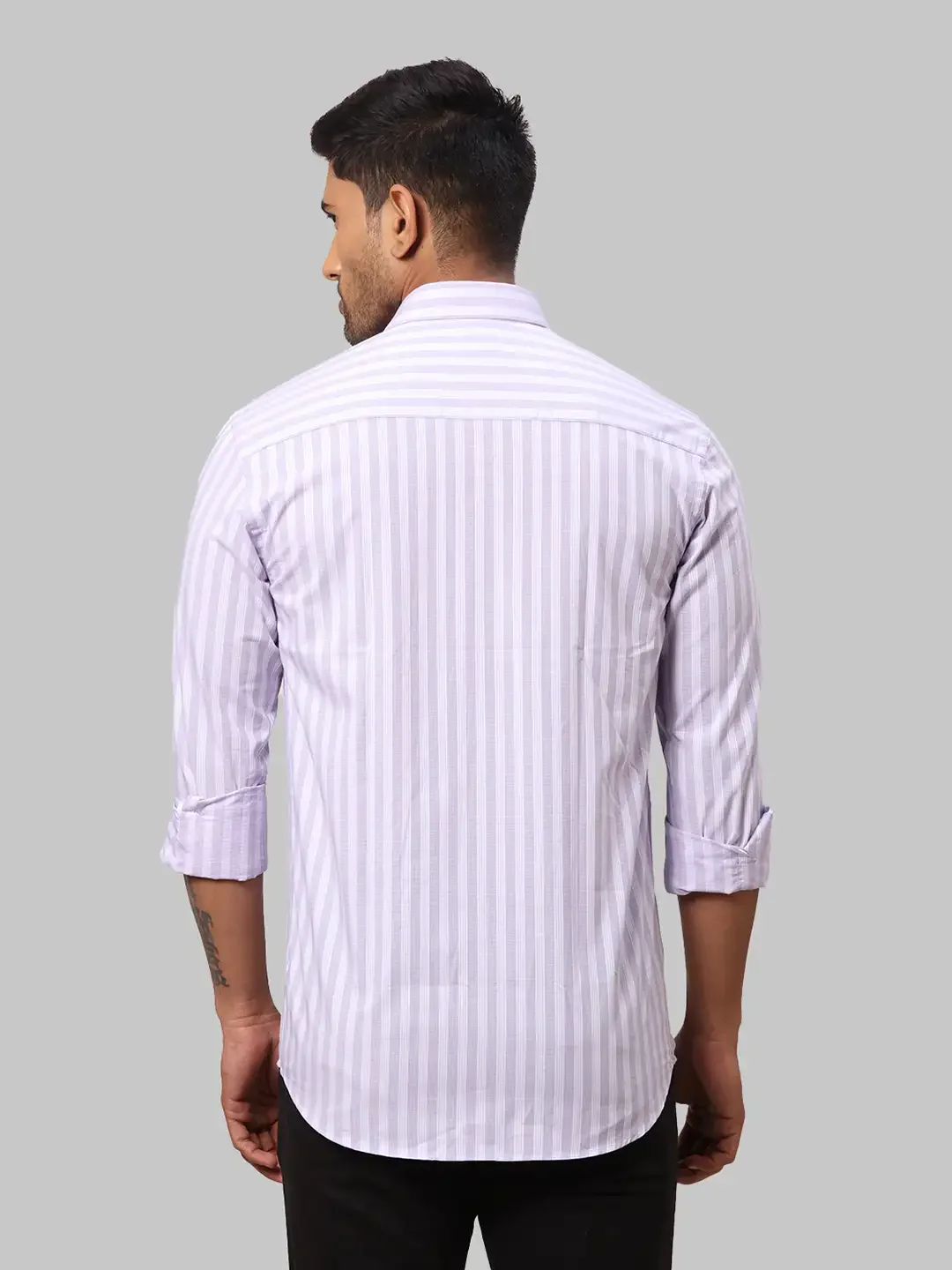 Men Violet Slim Fit Stripe Cotton Shirts - Image 4