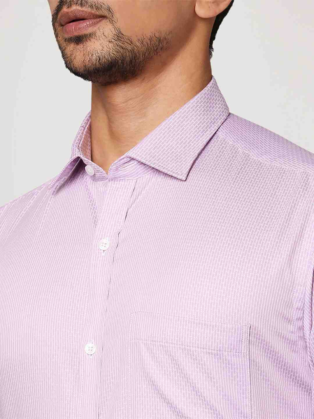 Men Violet Slim Fit Stripe Cotton Shirts