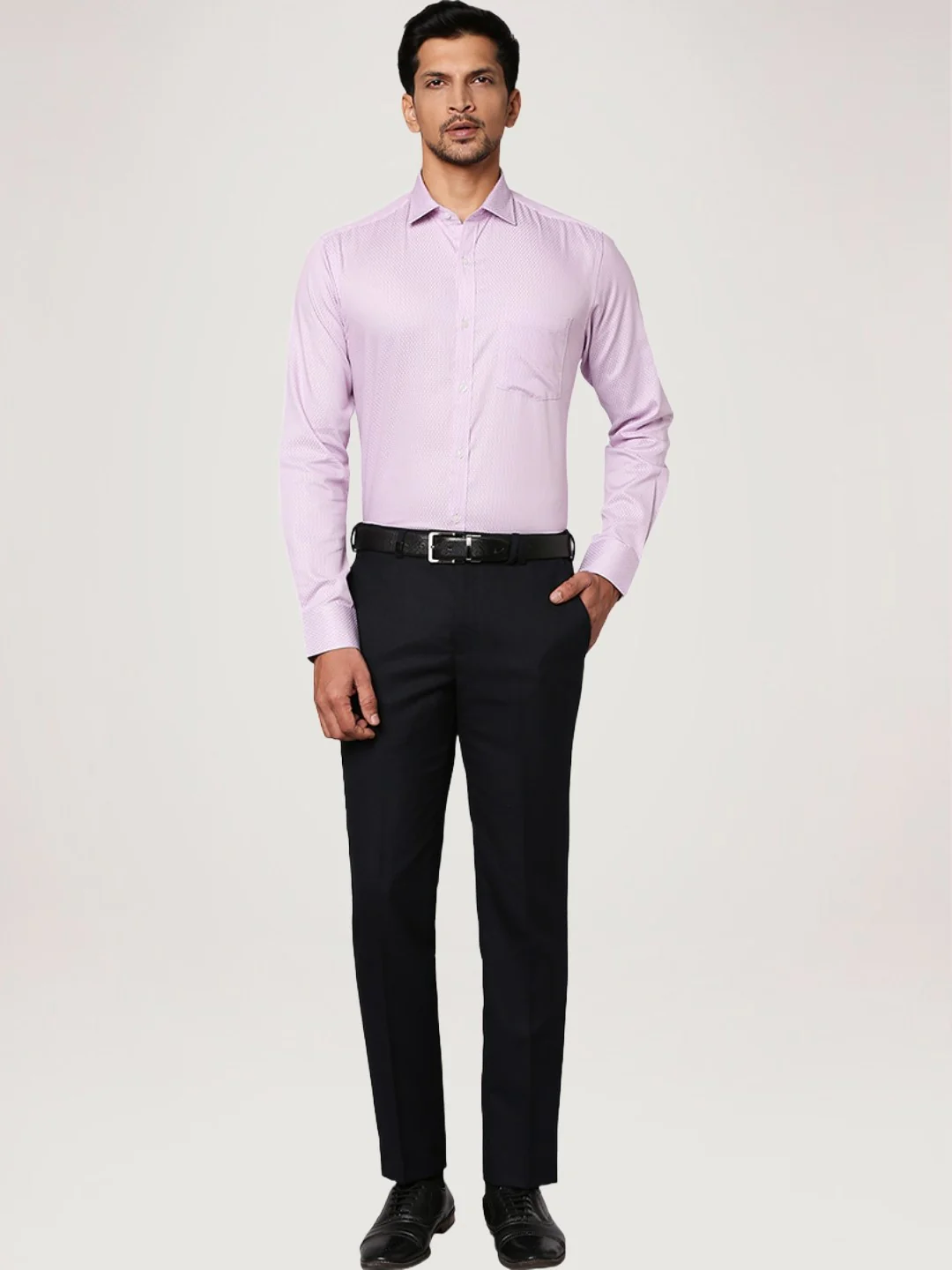 Men Violet Slim Fit Stripe Cotton Shirts - Image 2