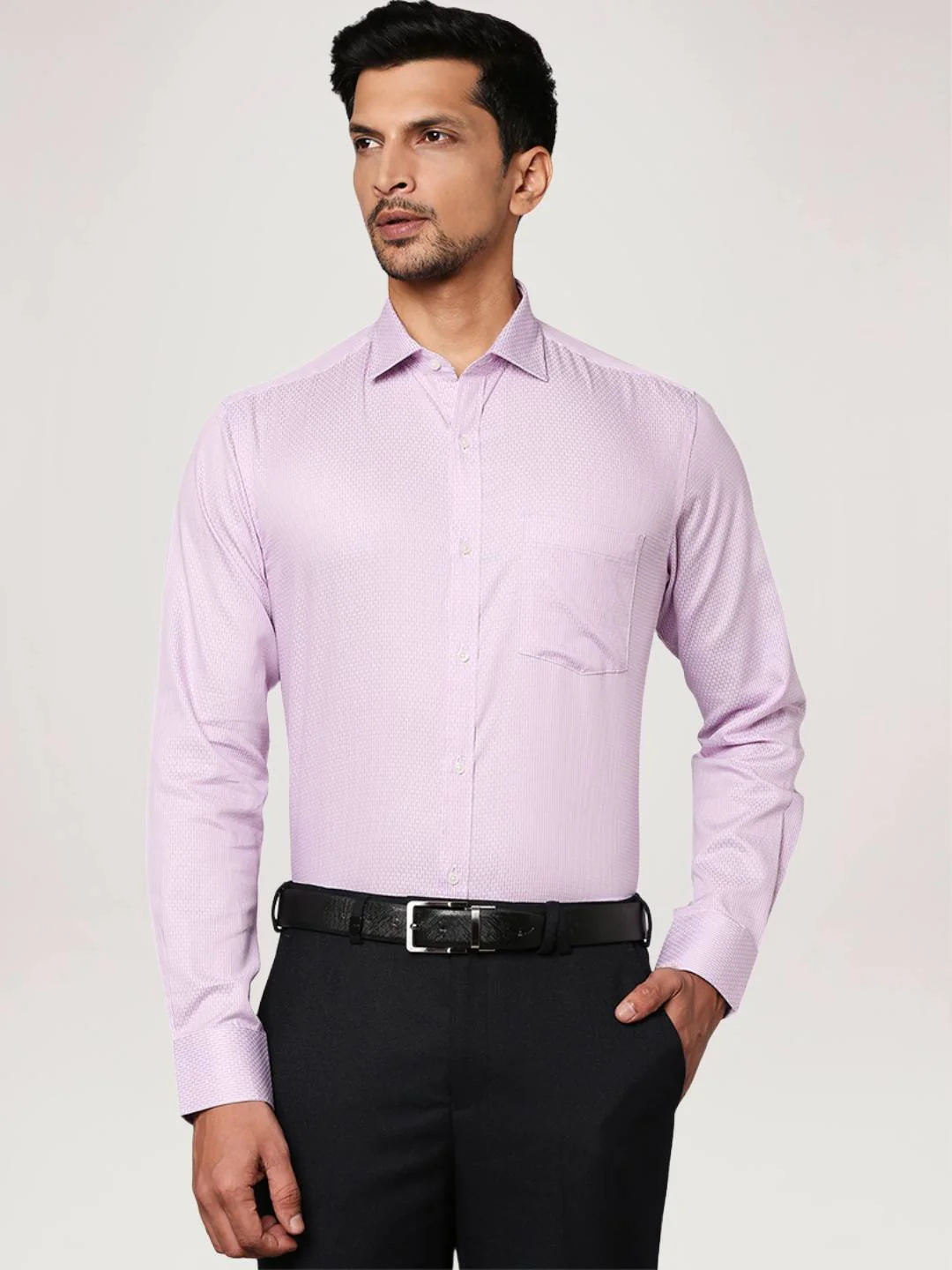 Men Violet Slim Fit Stripe Cotton Shirts - Image 4