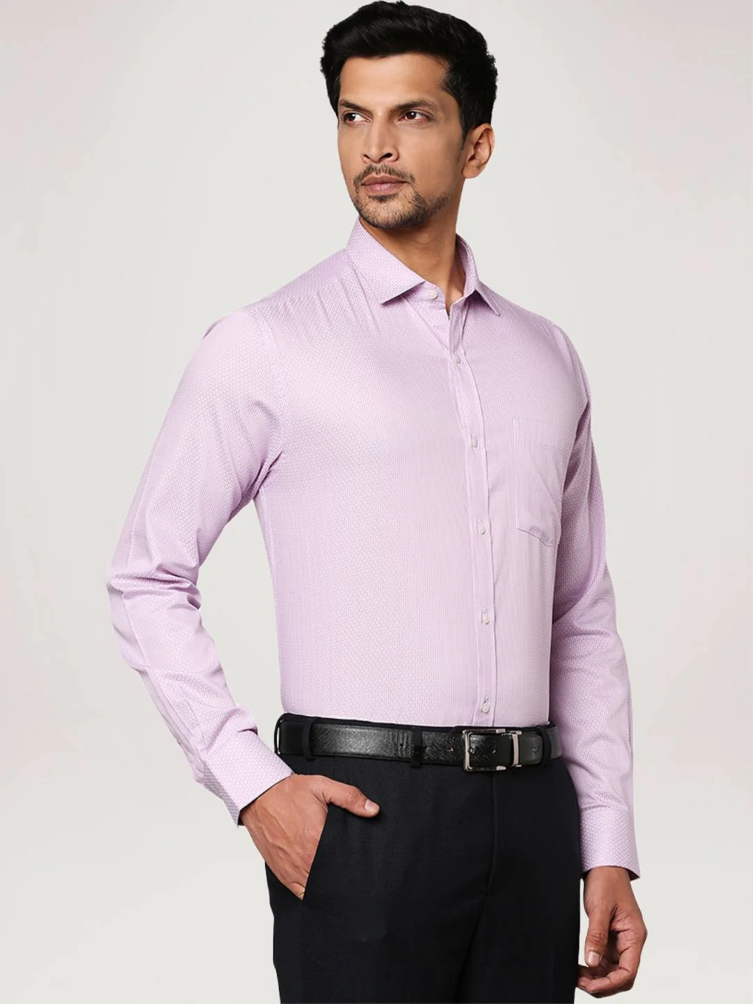 Men Violet Slim Fit Stripe Cotton Shirts - Image 5