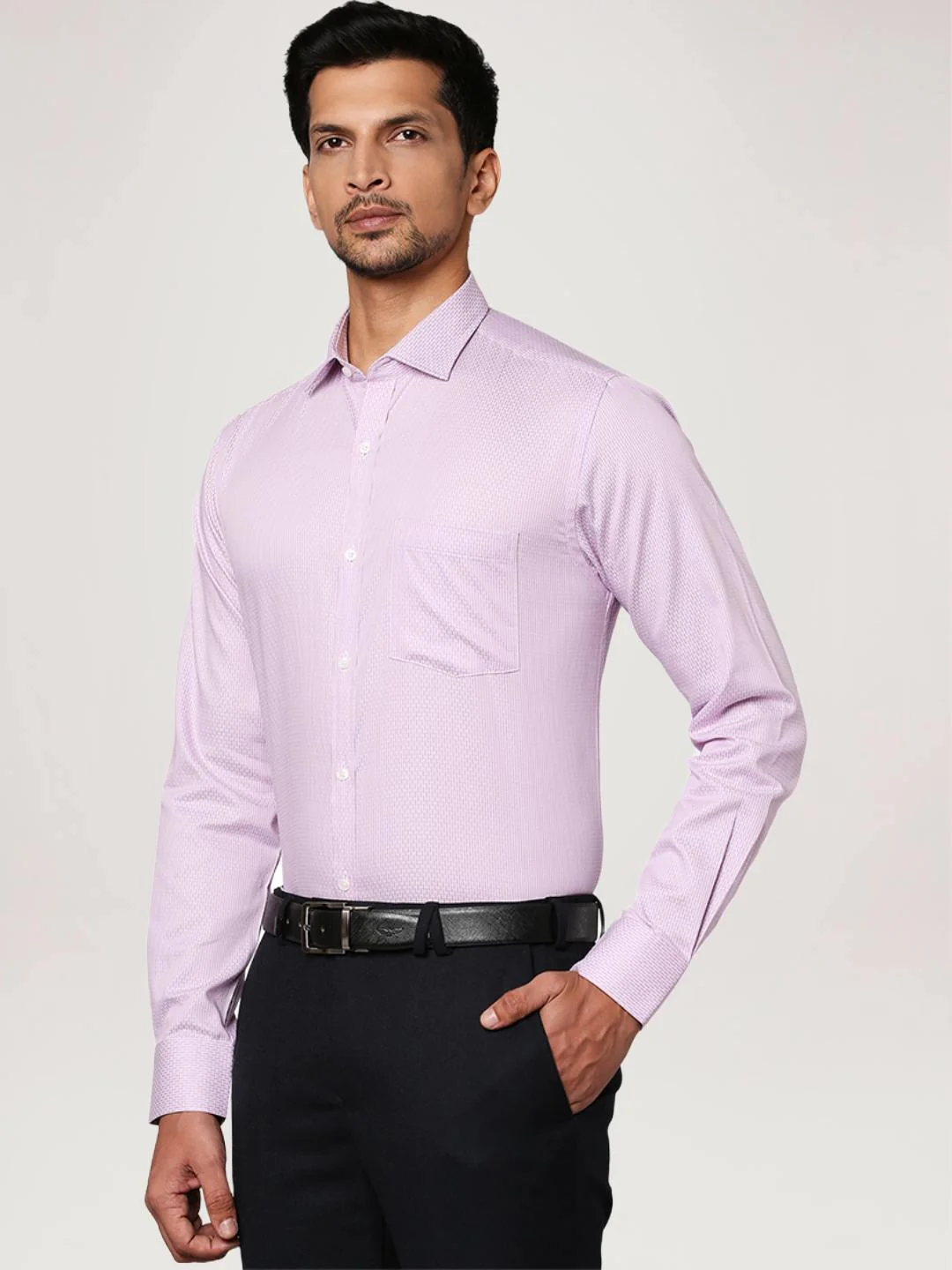 Men Violet Slim Fit Stripe Cotton Shirts - Image 6