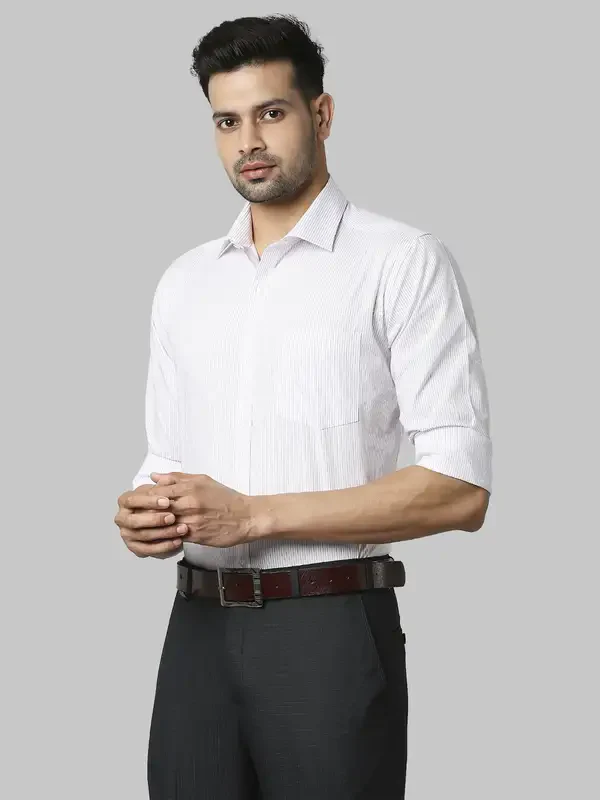 Men Violet Slim Fit Stripe Cotton Shirts - Image 3
