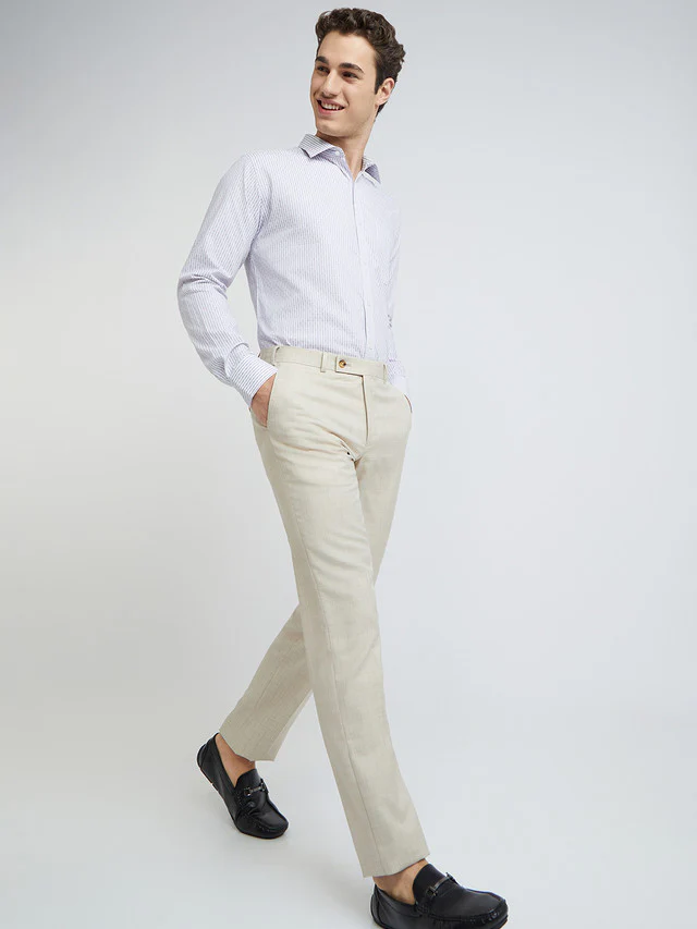 Men Violet Slim Fit Stripe Cotton Shirts - Image 5
