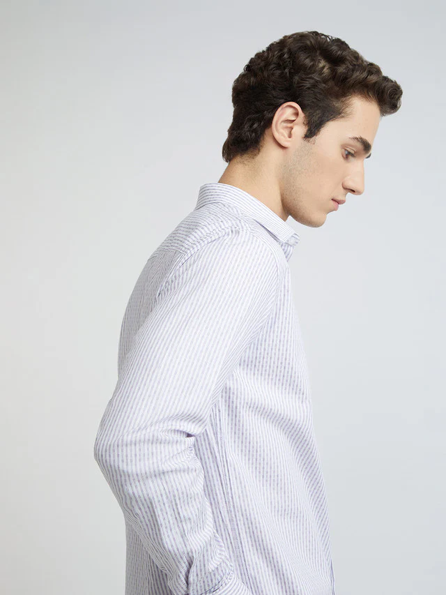 Men Violet Slim Fit Stripe Cotton Shirts - Image 6