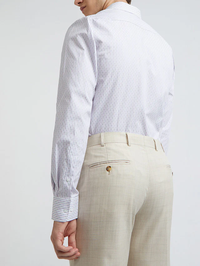 Men Violet Slim Fit Stripe Cotton Shirts - Image 7