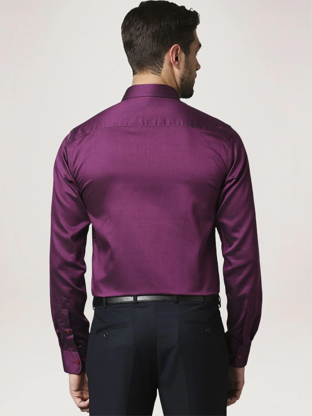 Men Violet Slim Fit Structure Cotton Cut Away Collar Shirts - Image 3