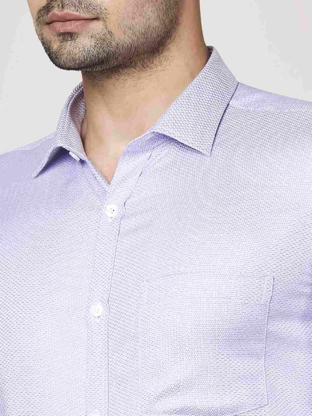 Men Violet Slim Fit Structure Cotton Cut Away Collar Shirts