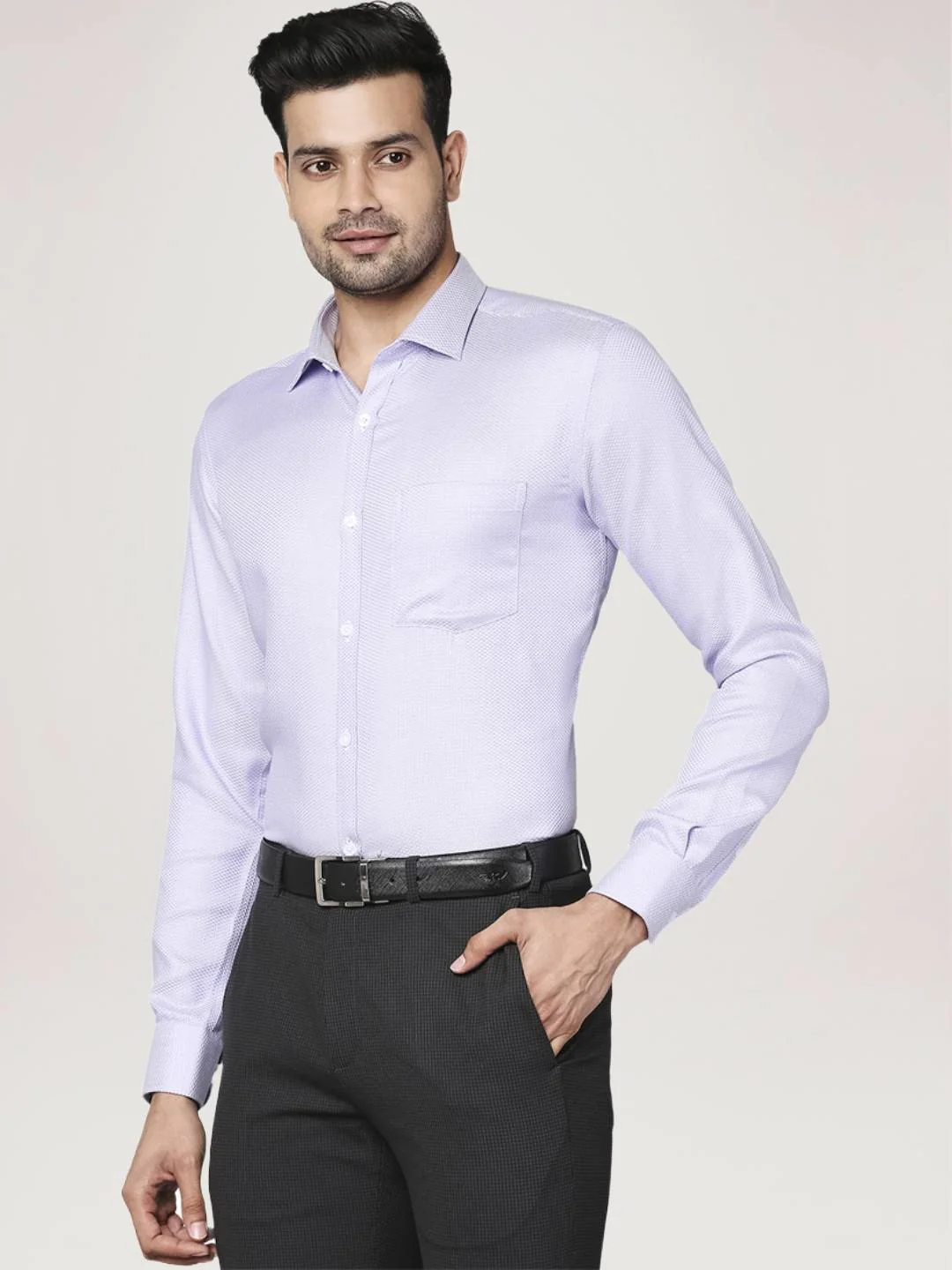 Men Violet Slim Fit Structure Cotton Cut Away Collar Shirts - Image 6