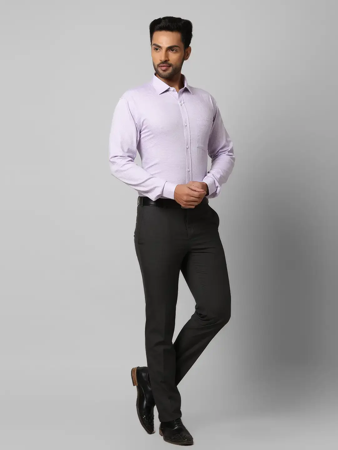Men Violet Slim Fit Structure Cotton Shirts - Image 5
