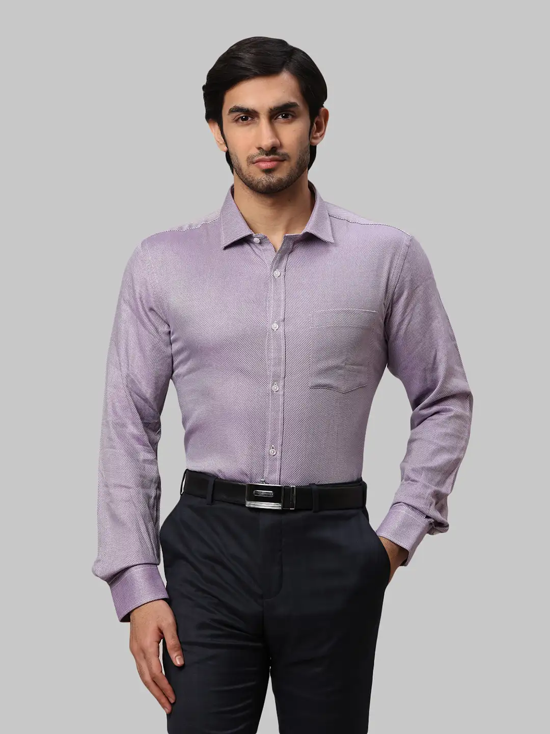 Men Violet Slim Fit Structure Cotton Shirts