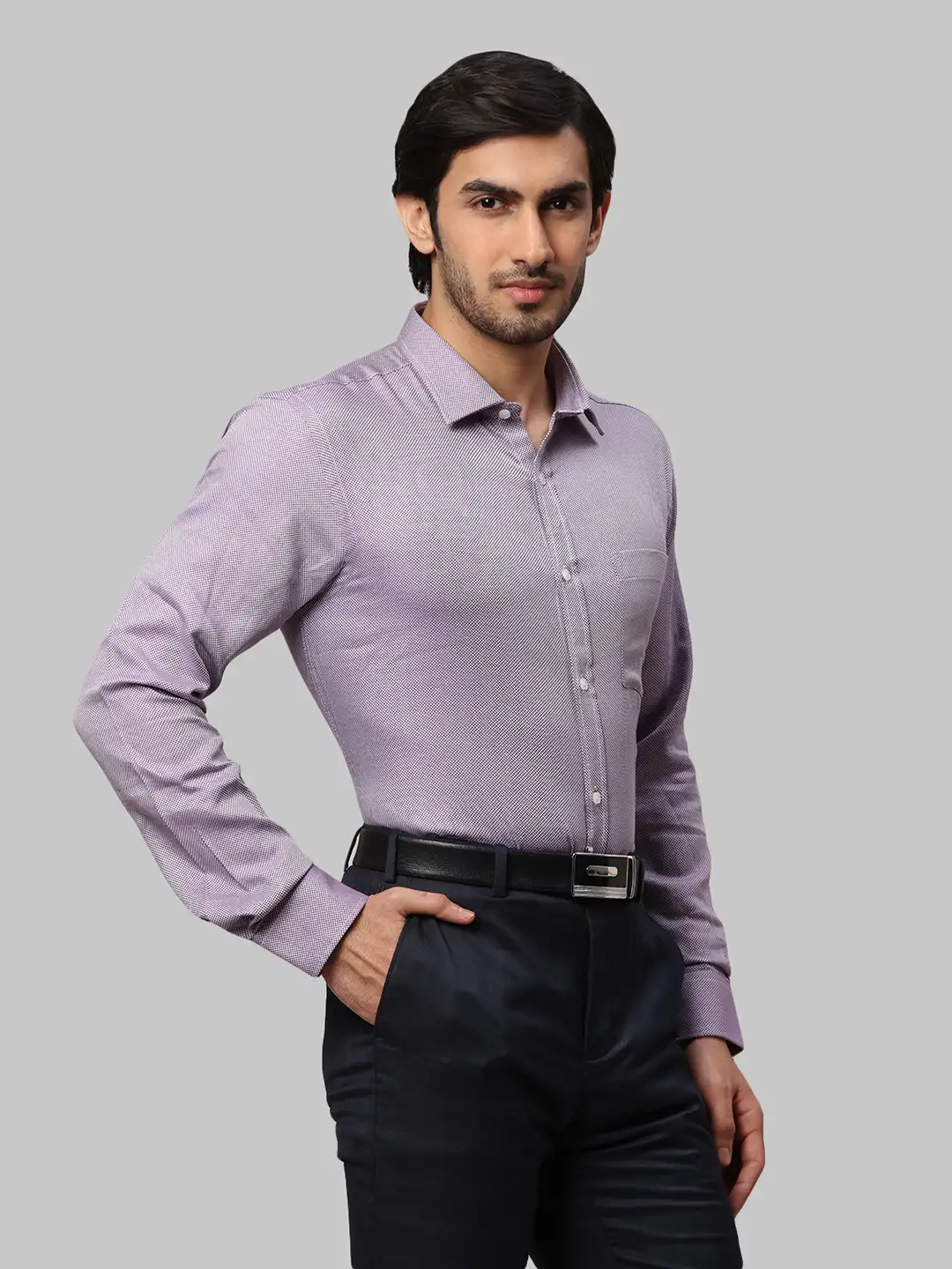 Men Violet Slim Fit Structure Cotton Shirts - Image 2