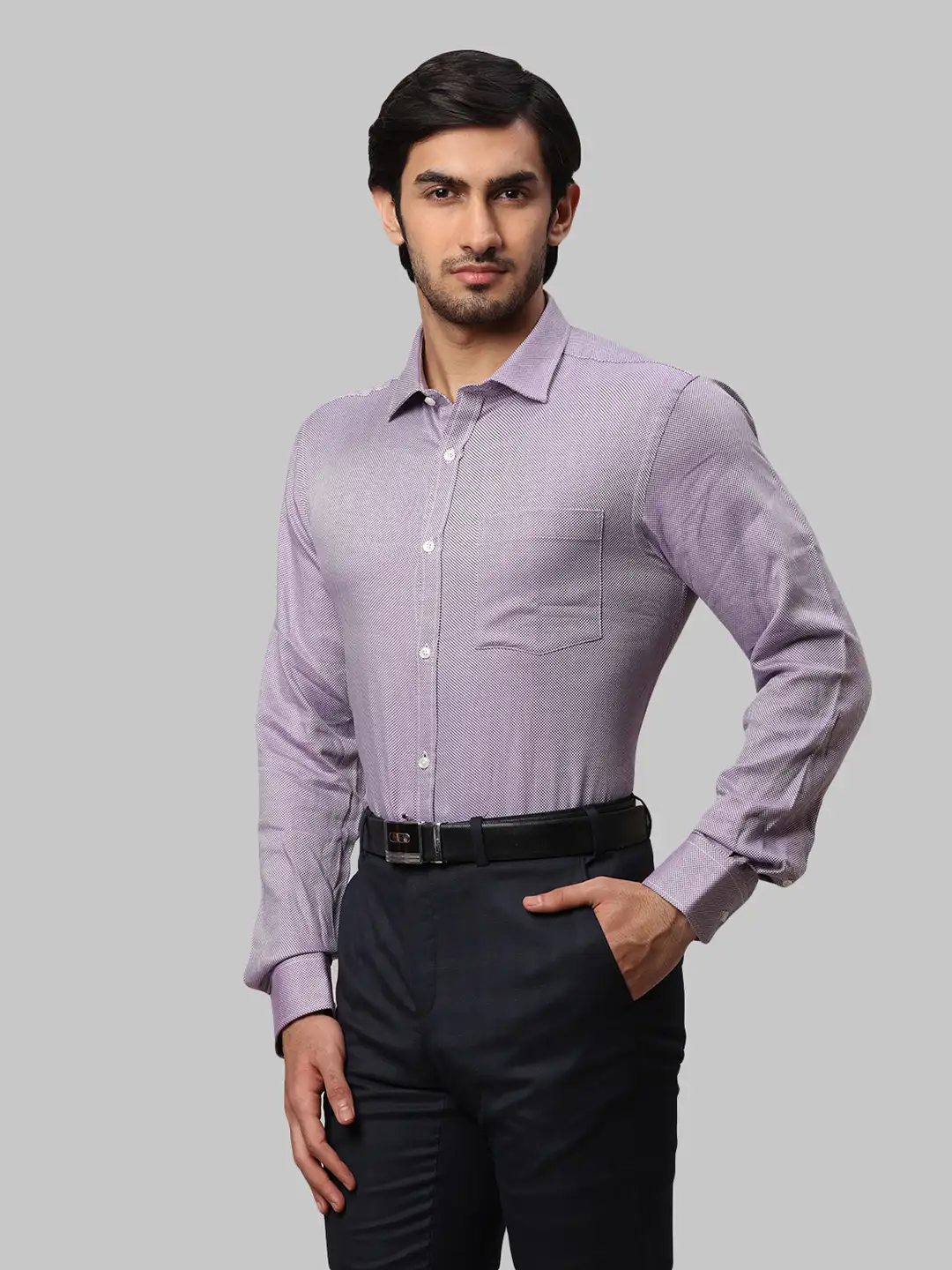 Men Violet Slim Fit Structure Cotton Shirts - Image 3
