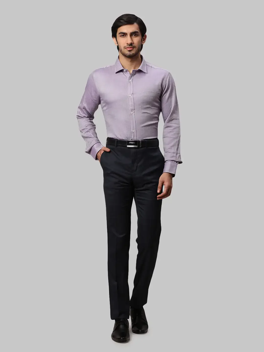 Men Violet Slim Fit Structure Cotton Shirts - Image 5