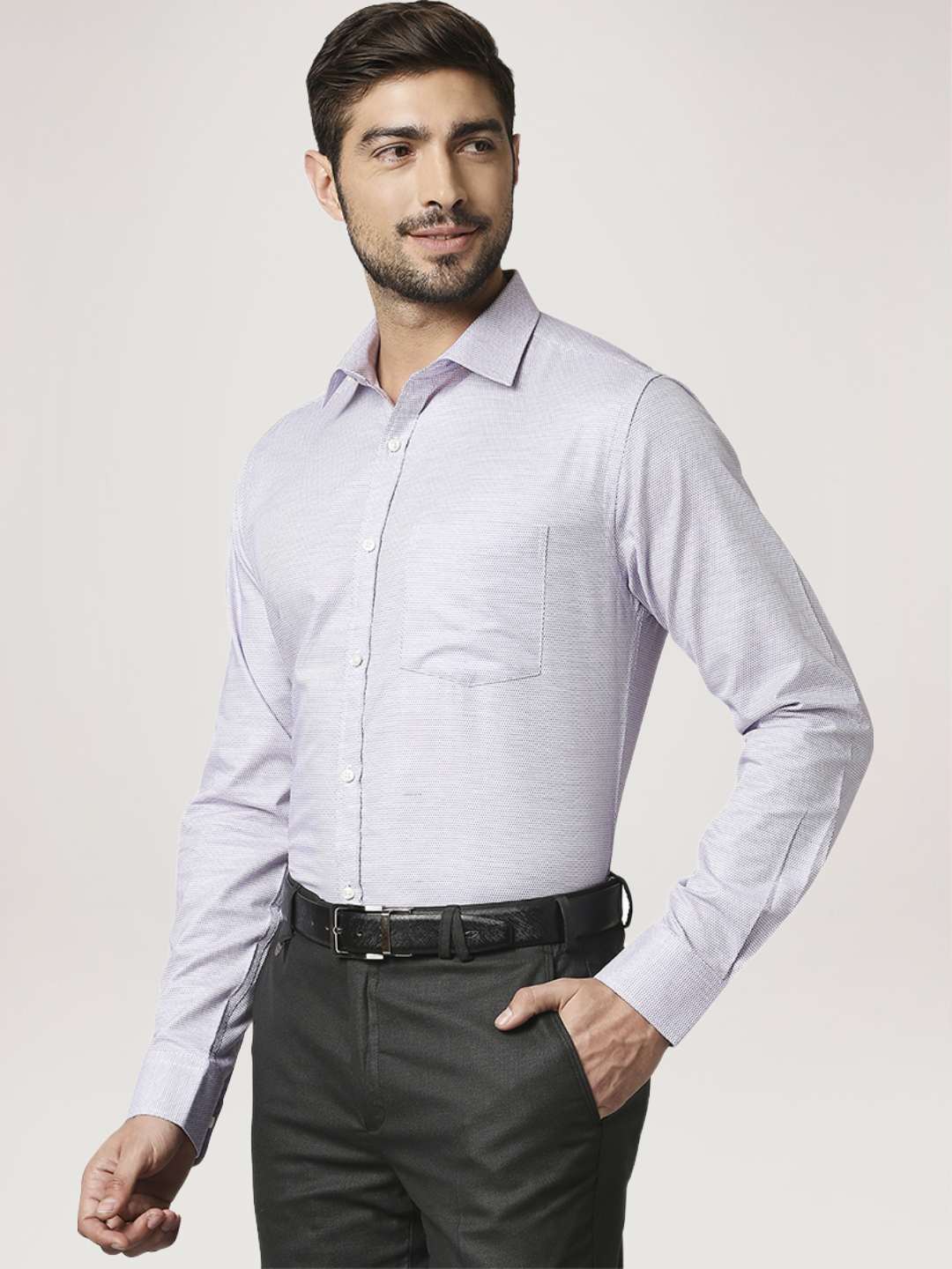 Men Violet Slim Fit Structure Cotton Shirts - Image 6