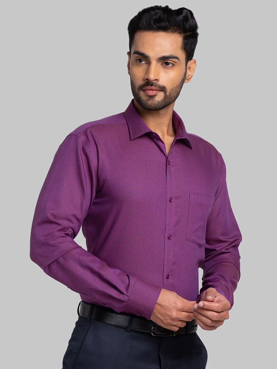 Park Avenue Men Purple Slim Fit Cotton Formal Shirt - Image 2