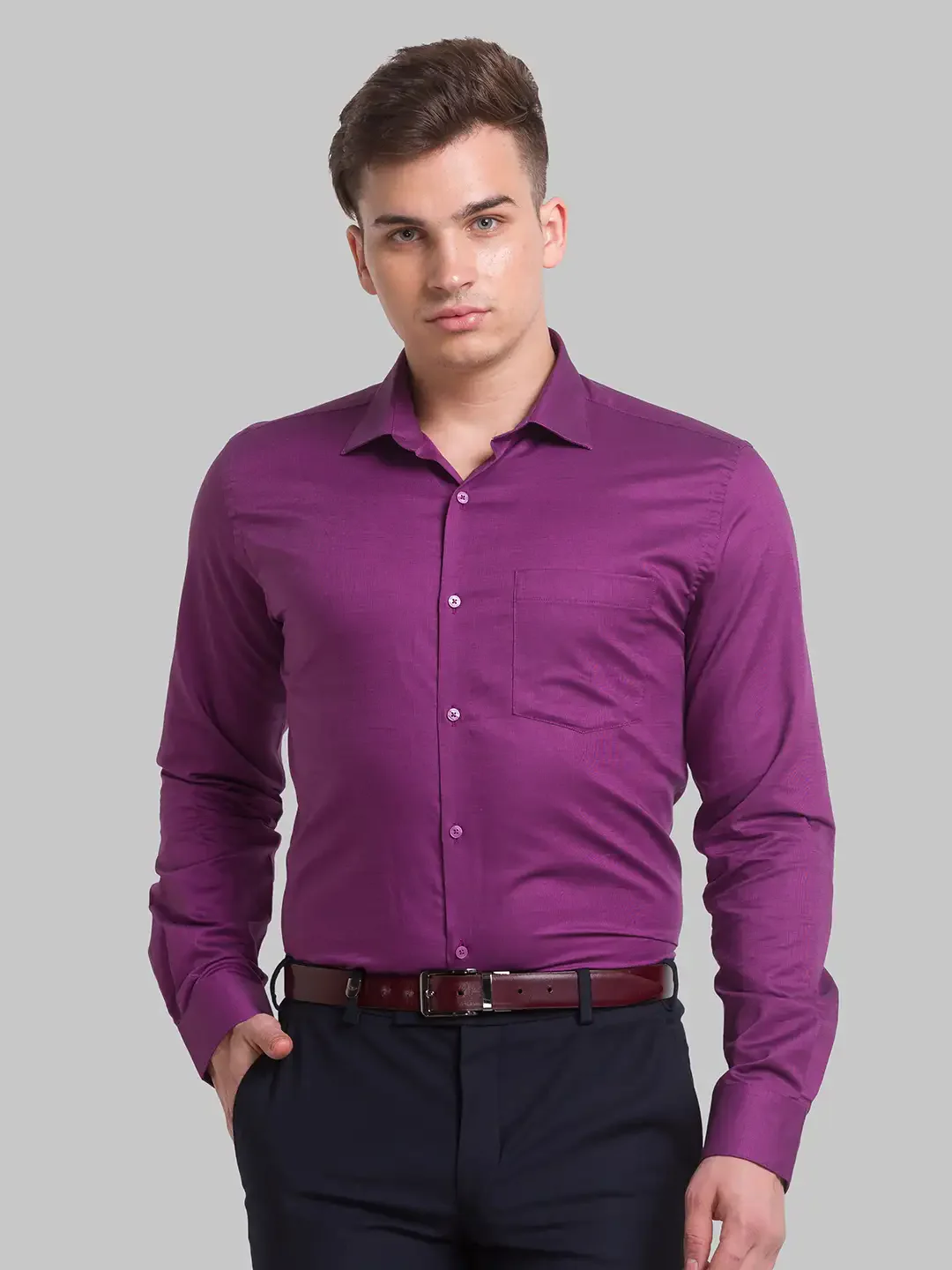 Men Violet Slim Fit Structure Cotton Shirts
