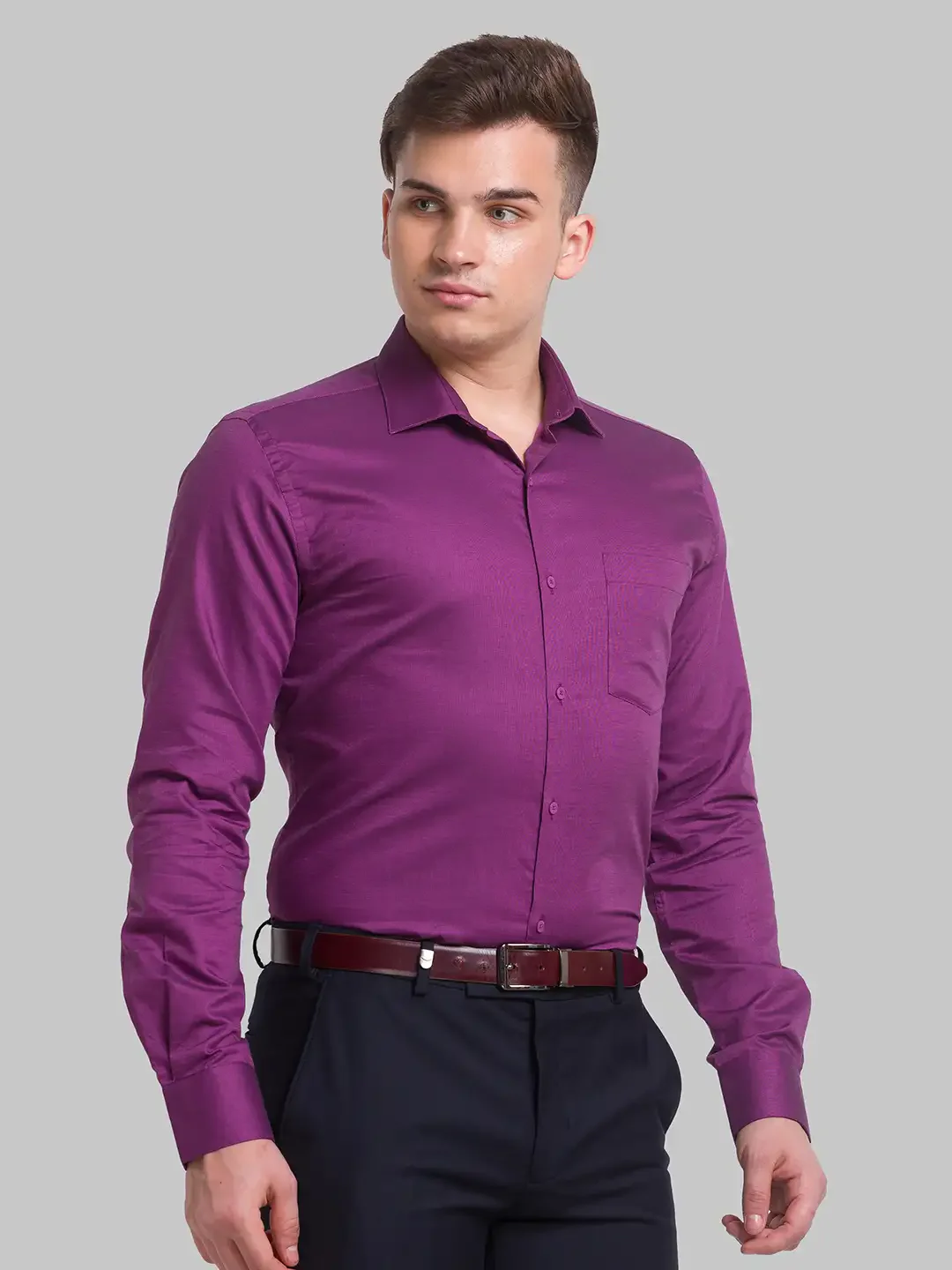 Men Violet Slim Fit Structure Cotton Shirts - Image 2