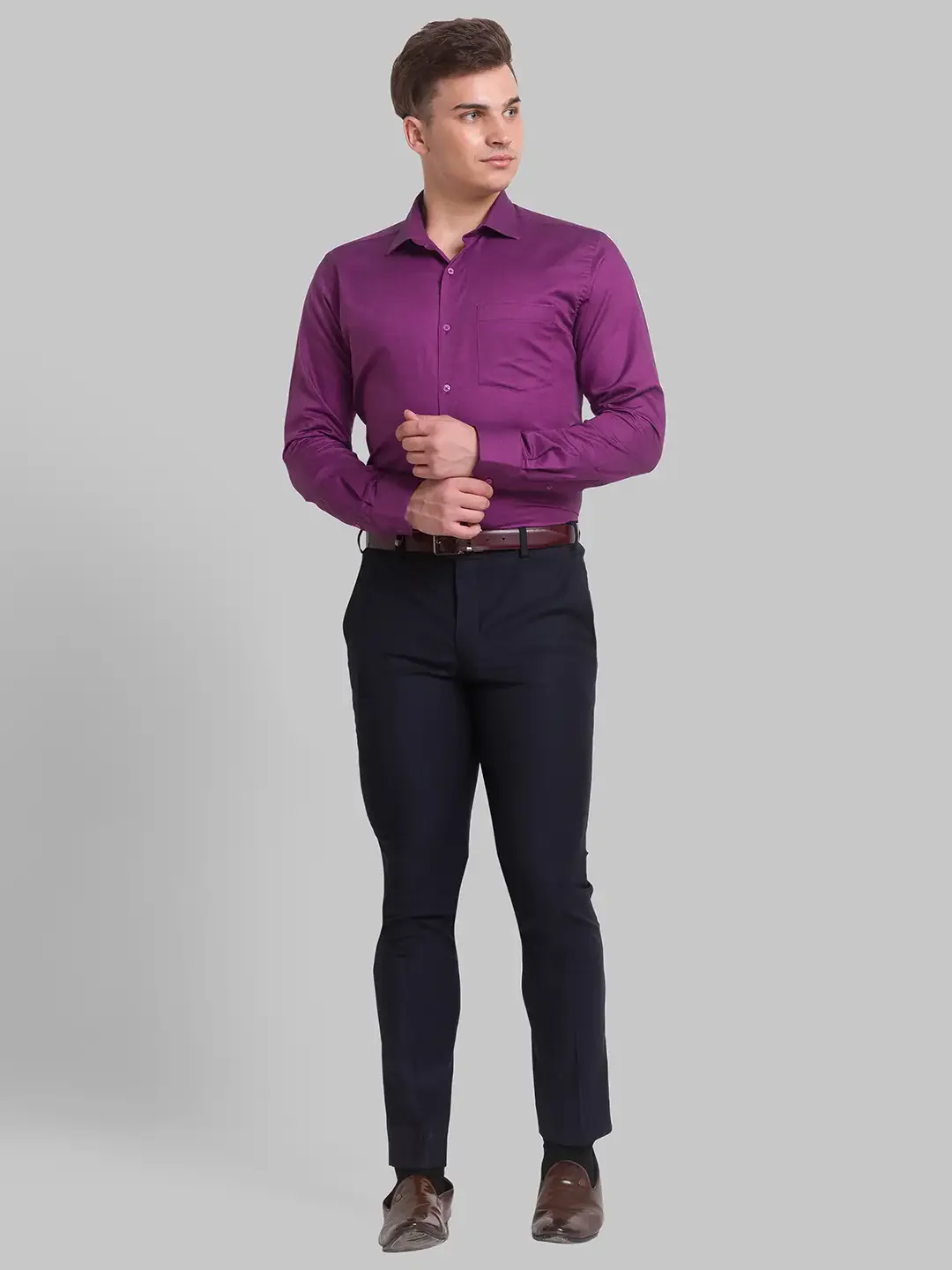 Men Violet Slim Fit Structure Cotton Shirts - Image 5