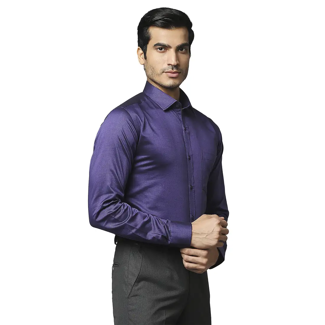 Men Violet Slim Fit Structure Cotton Shirts - Image 2