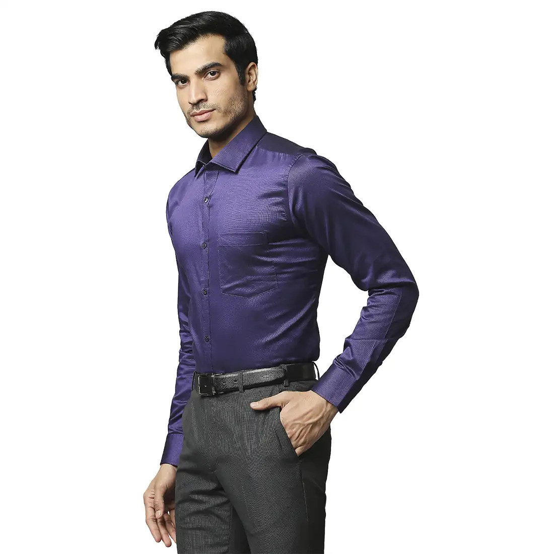 Men Violet Slim Fit Structure Cotton Shirts - Image 3