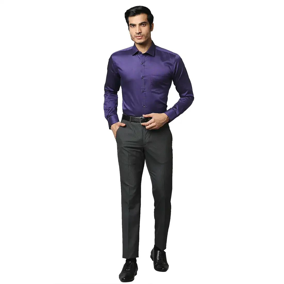 Men Violet Slim Fit Structure Cotton Shirts - Image 5