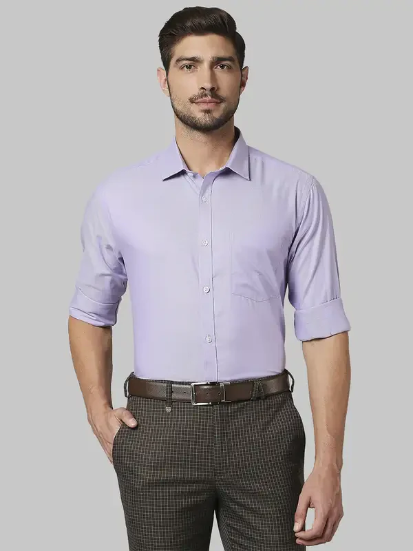 Men Violet Slim Fit Structure Cotton Shirts