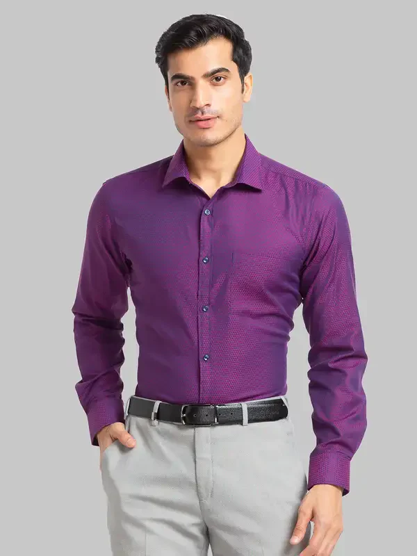 Men Violet Slim Fit Structure Polyester Blend Shirts
