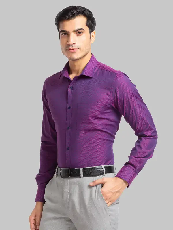 Men Violet Slim Fit Structure Polyester Blend Shirts - Image 3