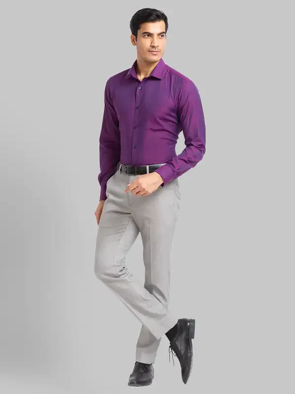 Men Violet Slim Fit Structure Polyester Blend Shirts - Image 5