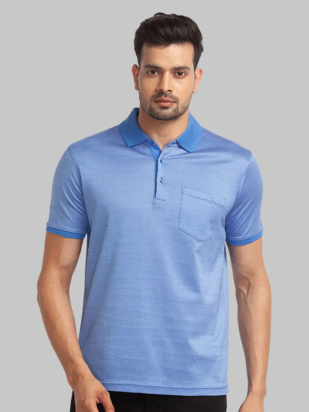 Men Violet Slim Fit Two Tone Cotton Round Neck Collar Polo T-Shirt