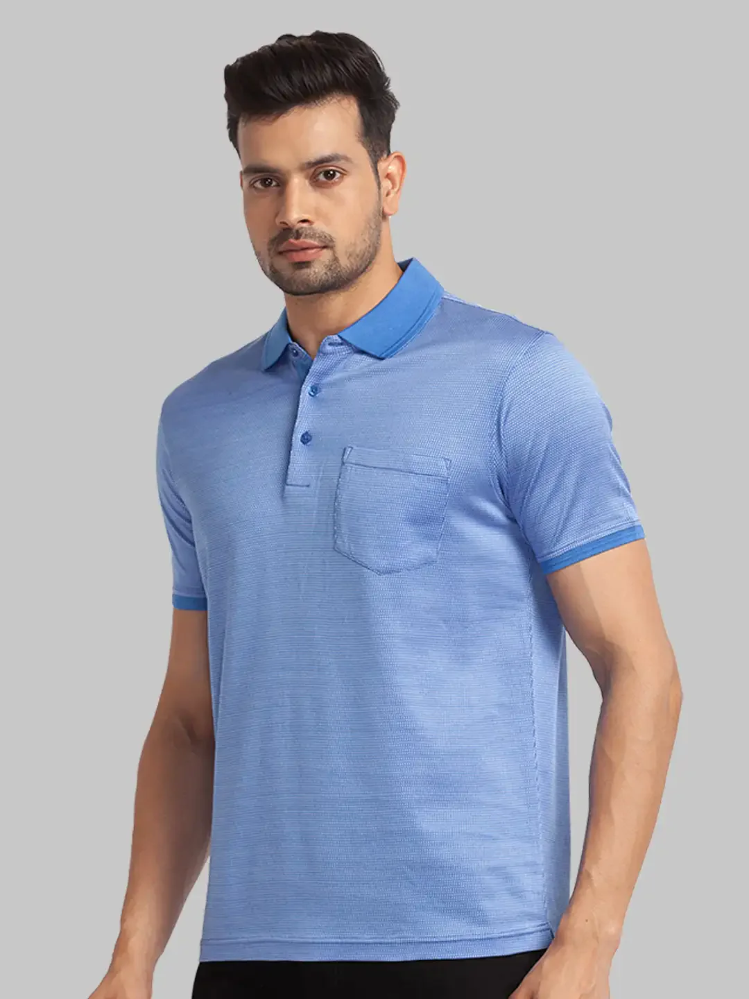 Men Violet Slim Fit Two Tone Cotton Round Neck Collar Polo T-Shirt - Image 3