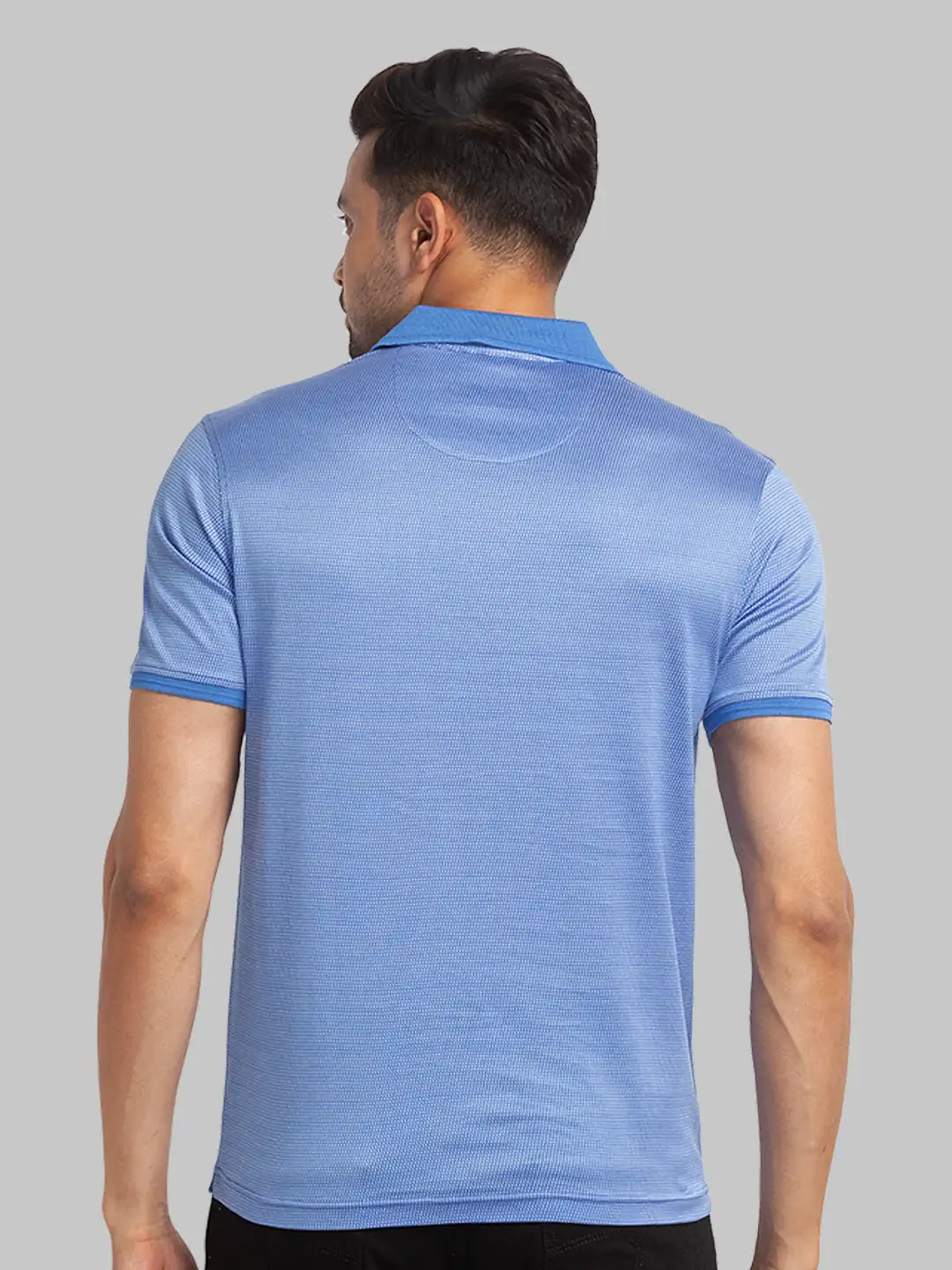 Men Violet Slim Fit Two Tone Cotton Round Neck Collar Polo T-Shirt - Image 4