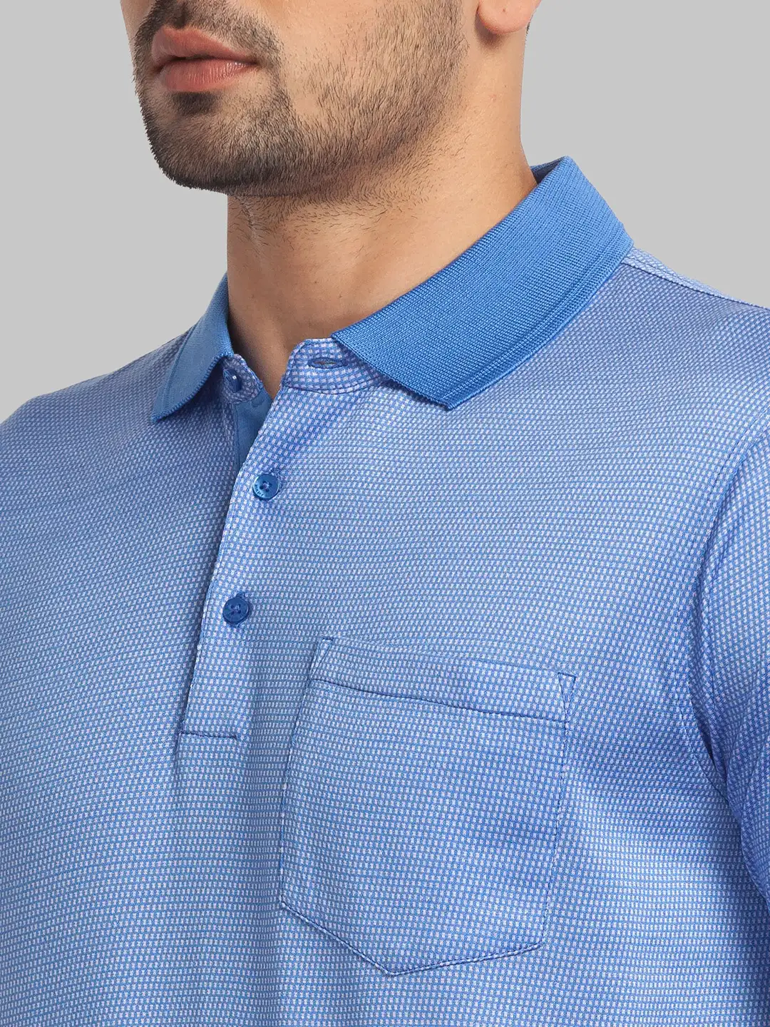 Men Violet Slim Fit Two Tone Cotton Round Neck Collar Polo T-Shirt - Image 6