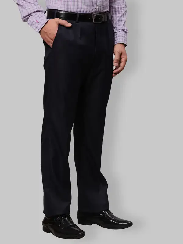 Men Violet Smart Fit Solid Polyester Blend Trouser - Image 2