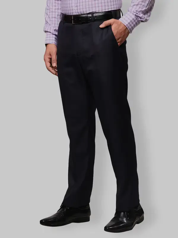 Men Violet Smart Fit Solid Polyester Blend Trouser - Image 3