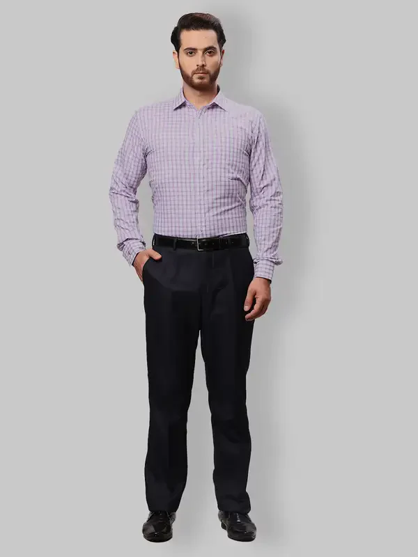 Men Violet Smart Fit Solid Polyester Blend Trouser - Image 5