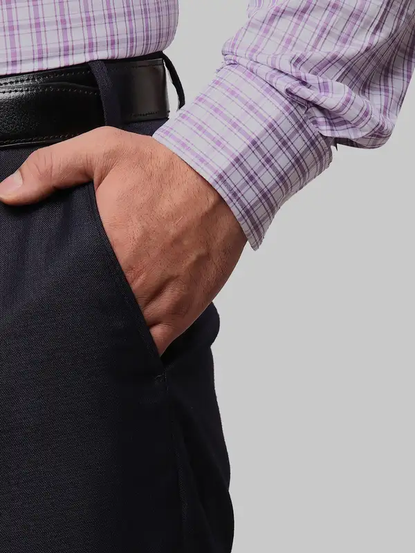 Men Violet Smart Fit Solid Polyester Blend Trouser - Image 6