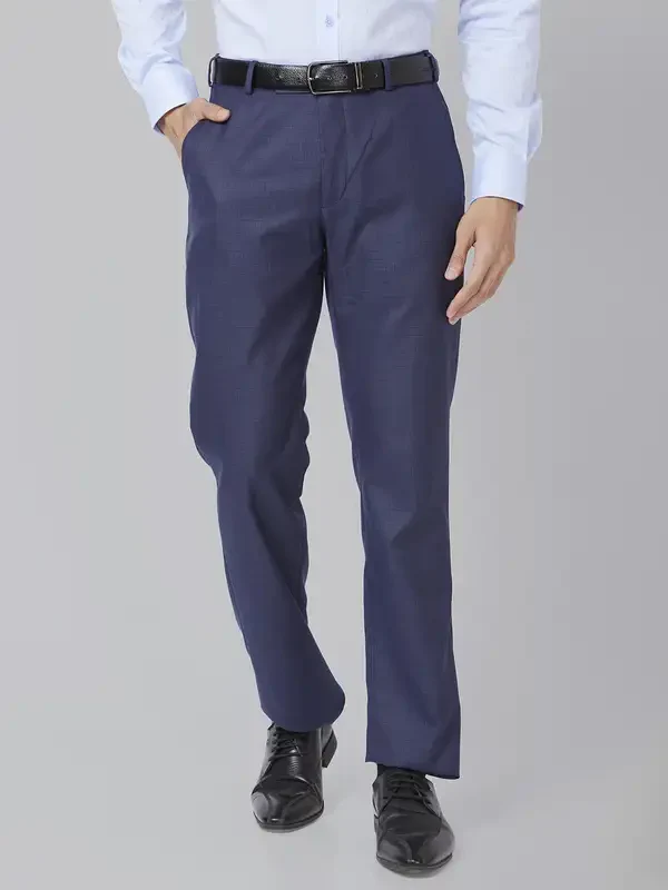 Men Violet Smart Fit Structure Polyester Blend Trouser