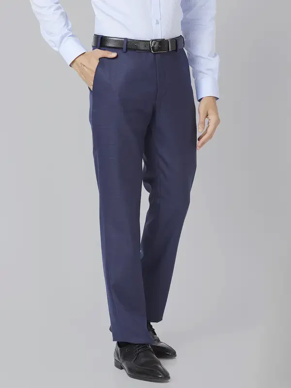 Men Violet Smart Fit Structure Polyester Blend Trouser - Image 2