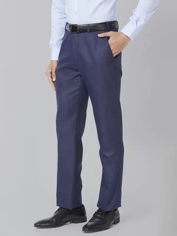 Men Violet Smart Fit Structure Polyester Blend Trouser - Image 3